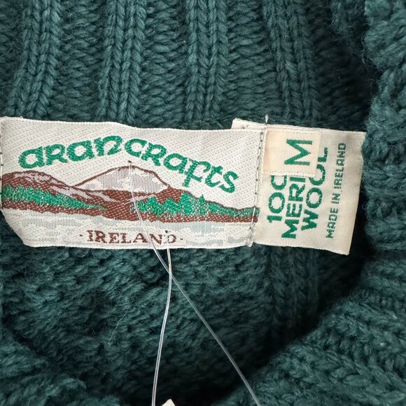 Aran Crafts Fisherman Sweater Medium Green Merino Wool Cable Knit NWT CJ-2135 - Picture 11 of 12